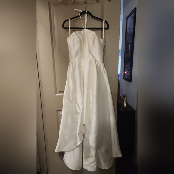 DB Studio Ivory Satin High-Low Formal Dress for Women